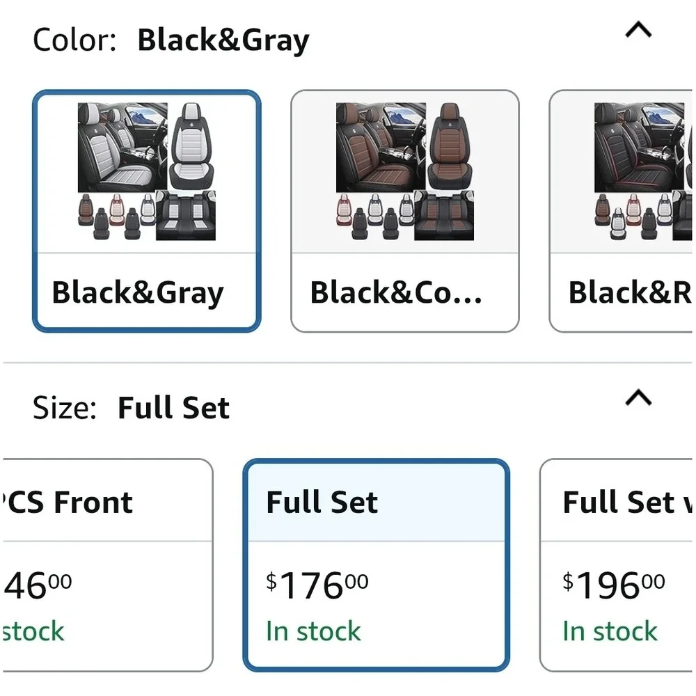 Leather Car Seat Covers‎ for Chevy Malibu Full Set Black & Gray